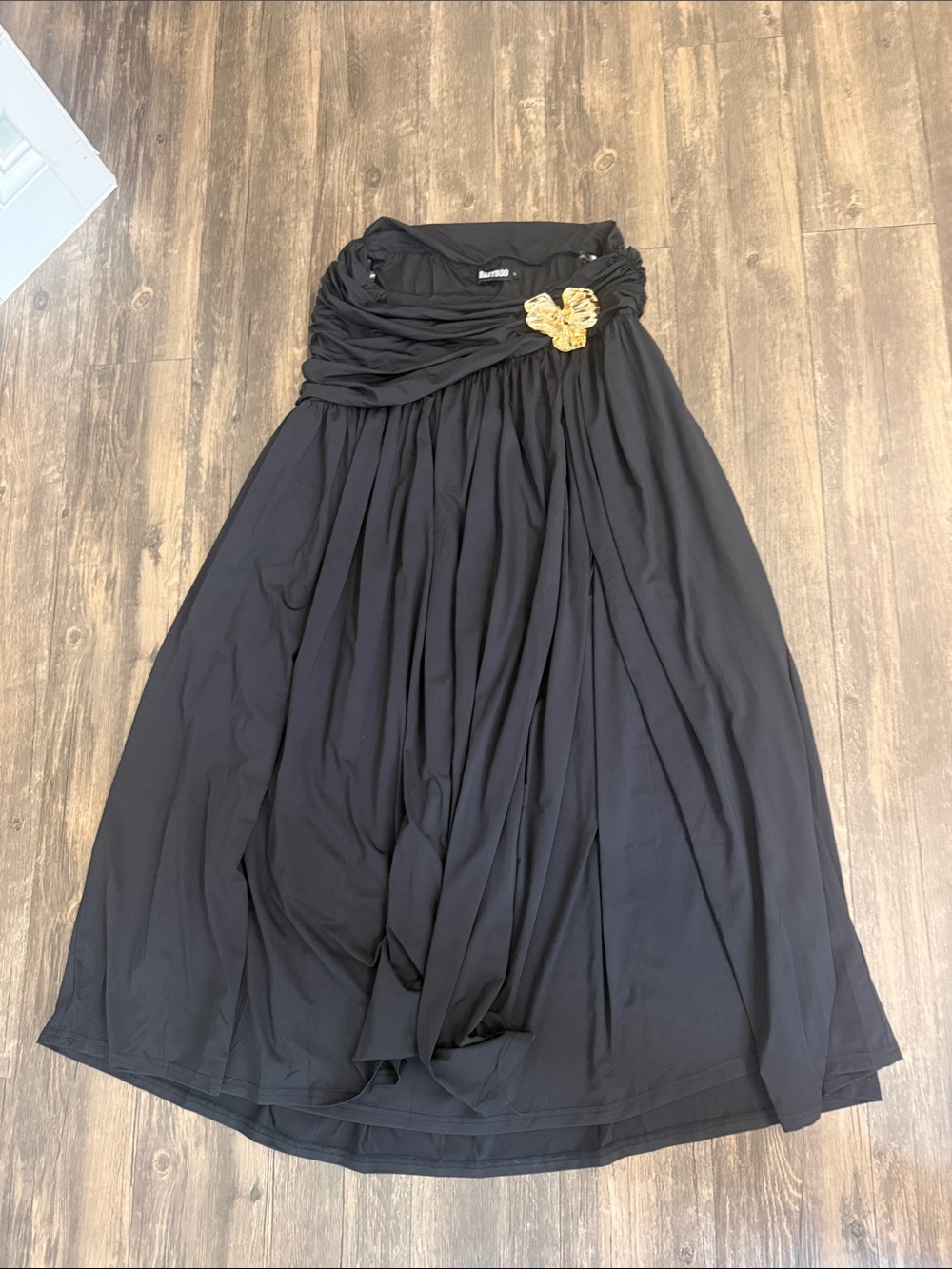 Draped Waist Maxi Skirt in Black